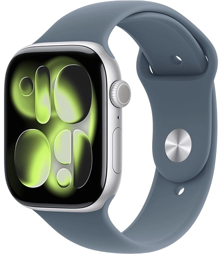 Apple Watch Series 11 46 мм, серебристый, ремешок темно-синего цвета, размер M/L